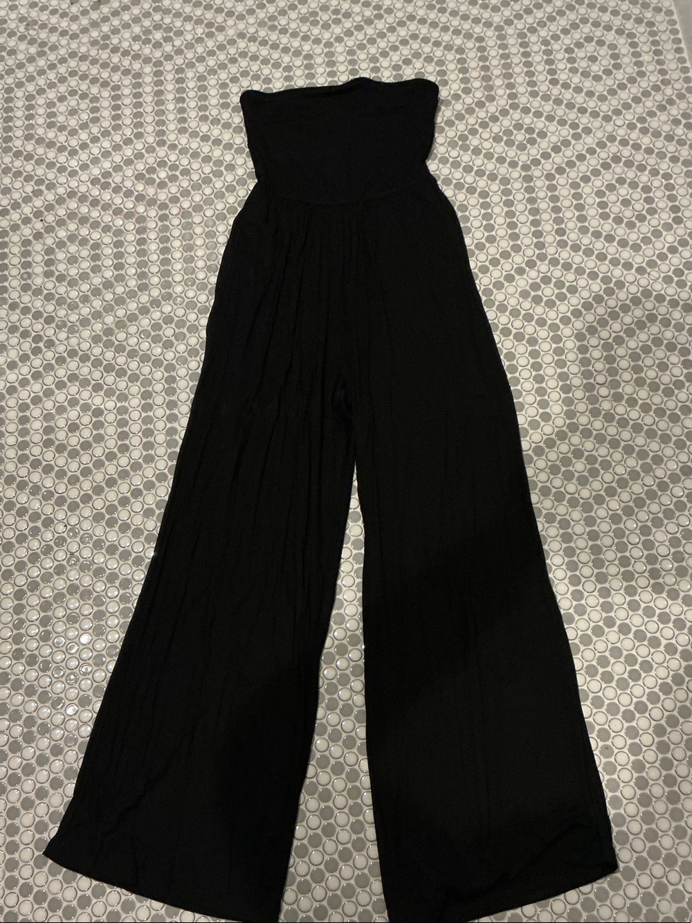 Mono B Strapless Wide-Leg Black Jumpsuit